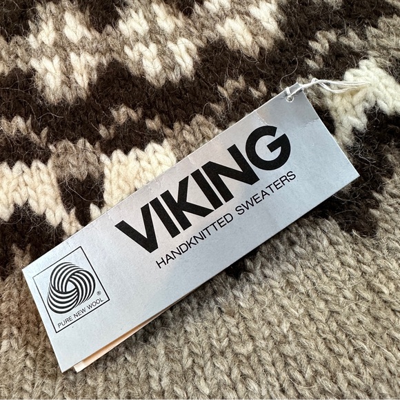 VTG Viking Icelandic Wool Sweater Women’s Large Cream Brown Fair Isle Hand Knit - Picture 7 of 10